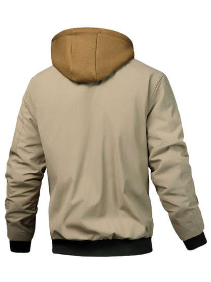 Chaqueta con Capucha y Cremallera para Hombre - Corte Holgado Casual, Marrón y Patrón a Cuadros, Capucha con Cordón, Mangas Largas, Forro, Perfecta para Primavera, Otoño e Invierno, Chaqueta de Otoño Invierno | Chaqueta con Patrón de Cuadros | Chaqueta co