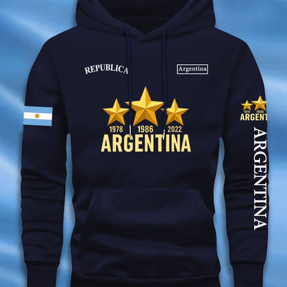Sudadera casual elegante para hombre con estampado de la bandera argentina y letras