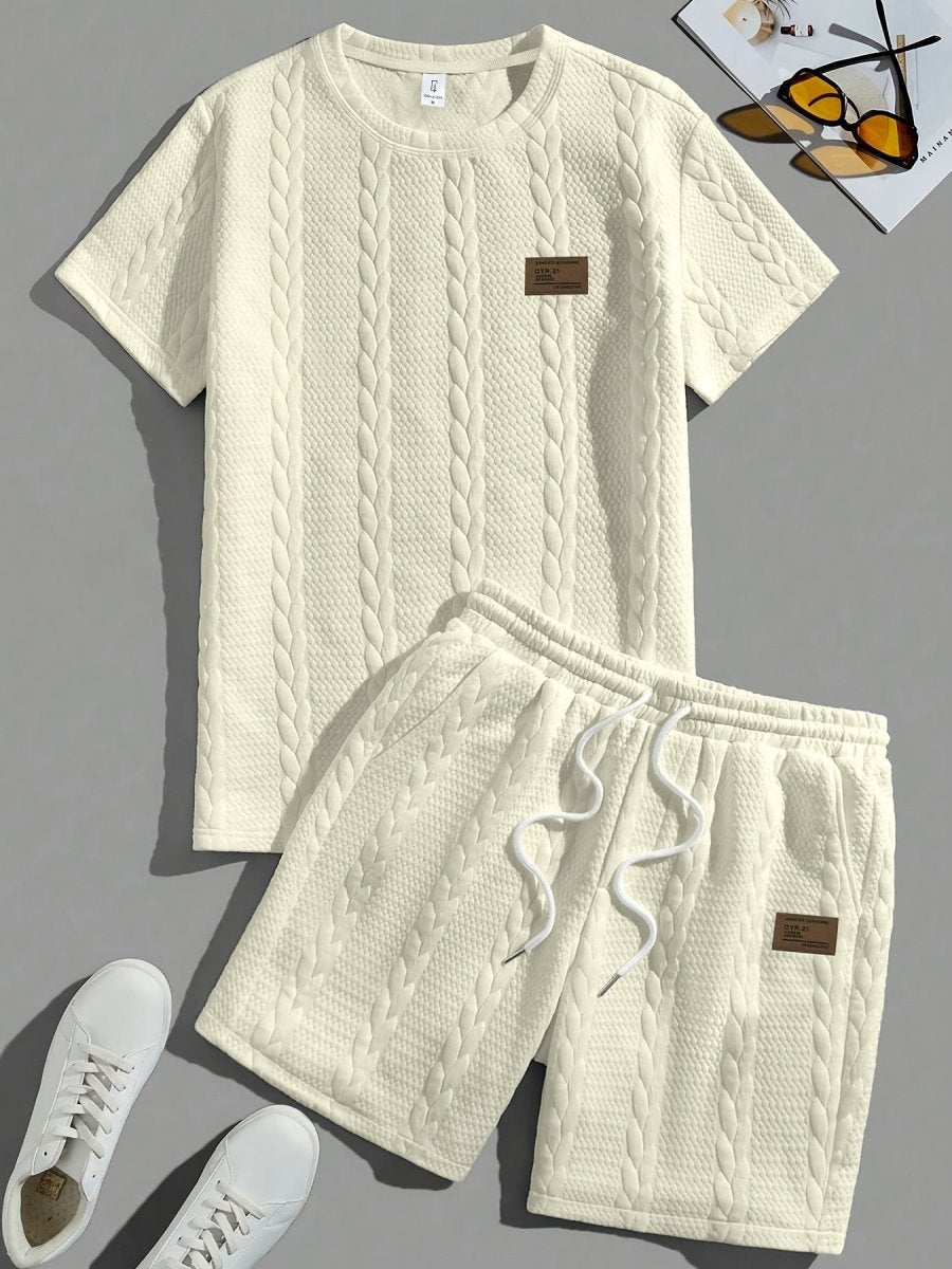 Camiseta de manga curta e shorts com cordão - Marrom, Conjunto de verão